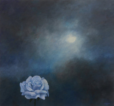 blue rose, moonlit sky, clouds